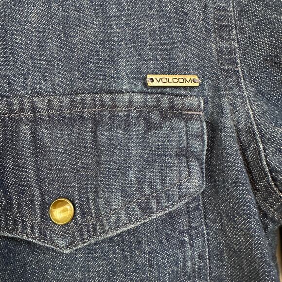 Volcom Pearl Snap Western Denim Mini shirt Dress blue jean rodeo festival Small - Picture 8 of 11